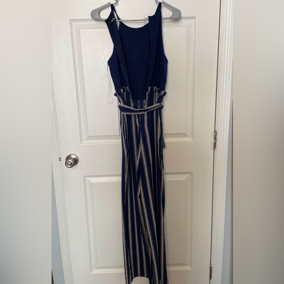 Navy blue romper with peach pin stripes - Picture 2 of 3